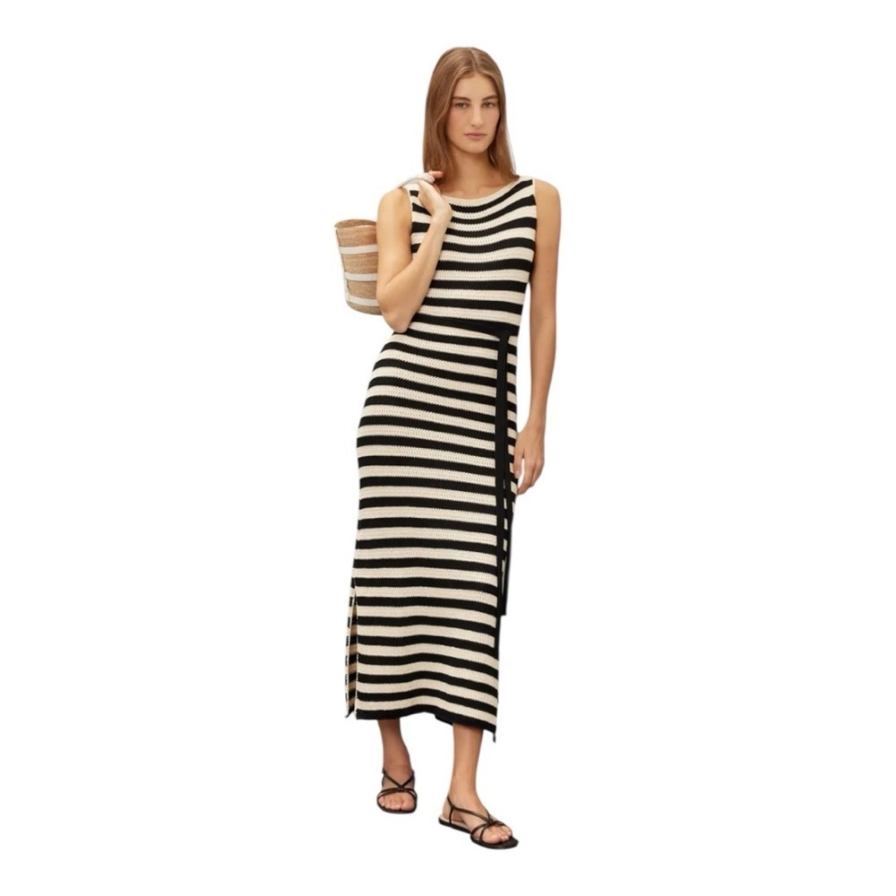 Jason Wu Striped Knit Midi Dress Sleeveless Black and Ivory Cotton Blend Small